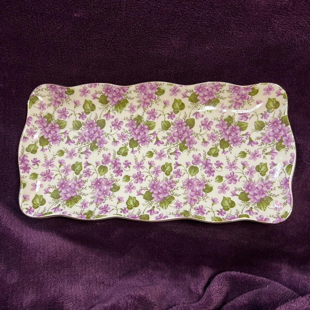 Elegance Brand - Violet Floral Rectangular Porcelain Serving Tray
